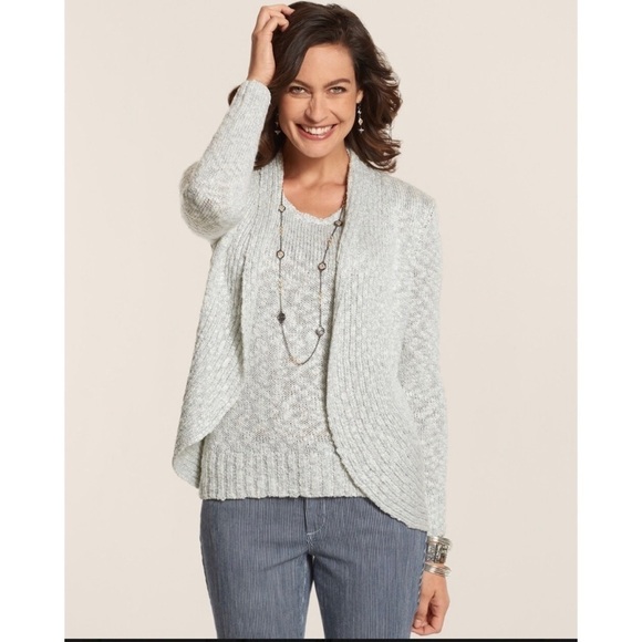 Chico’s Laurel Lurex Metallic Open Front Cardigan Sweater Woman’s Size 3 / Large - Picture 1 of 10